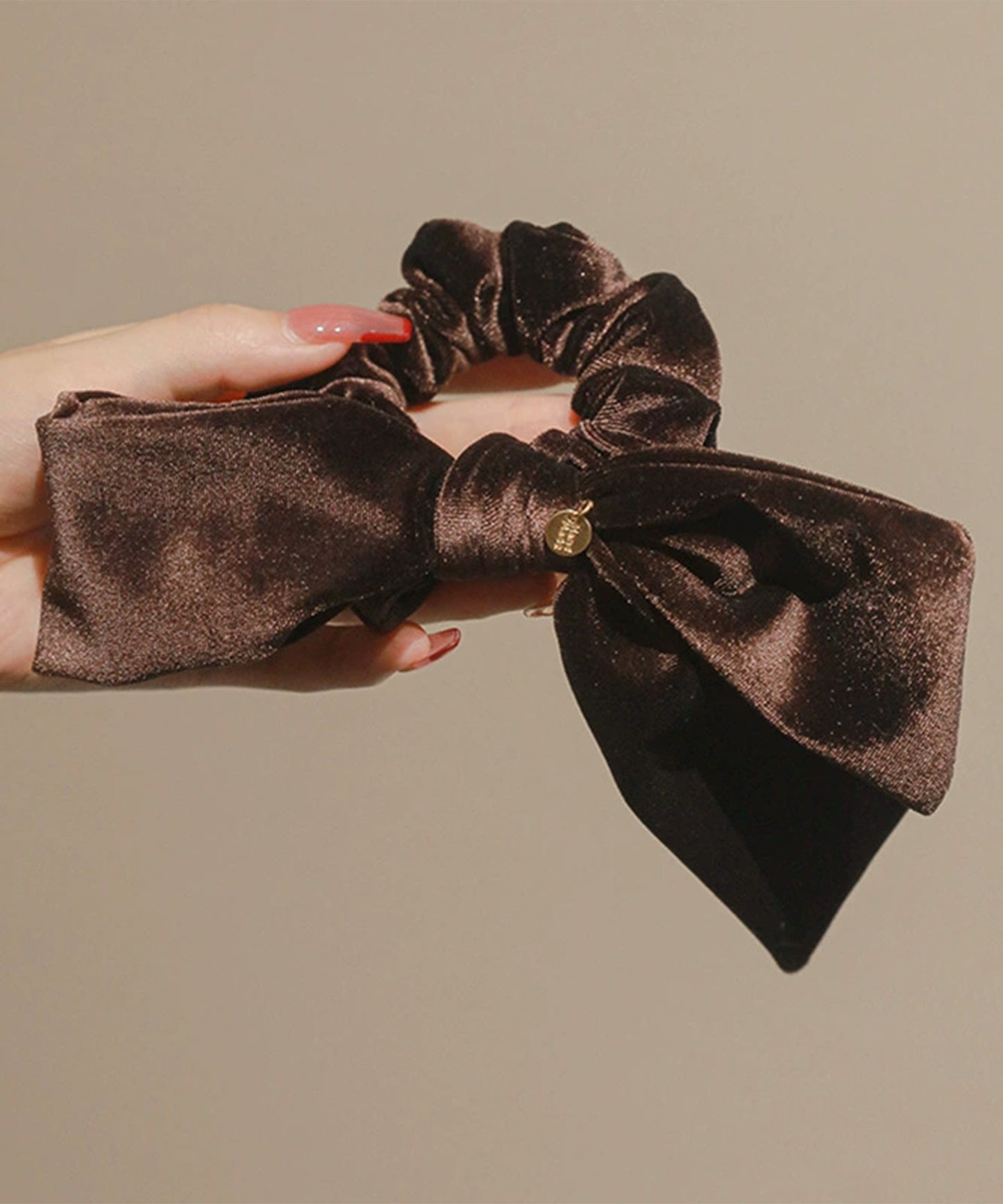 ベロア調 ビッグ リボン シュシュ ヘアゴム