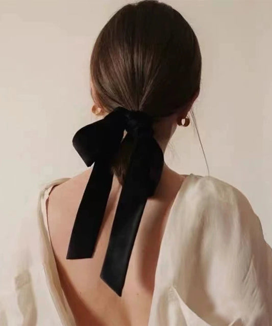 ベロア調 ロング リボン シュシュ ヘアゴム