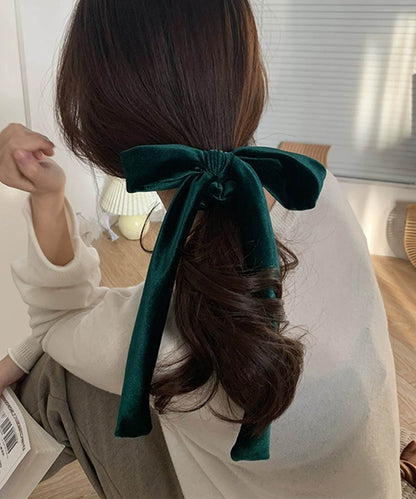 ベロア調 ロング リボン シュシュ ヘアゴム