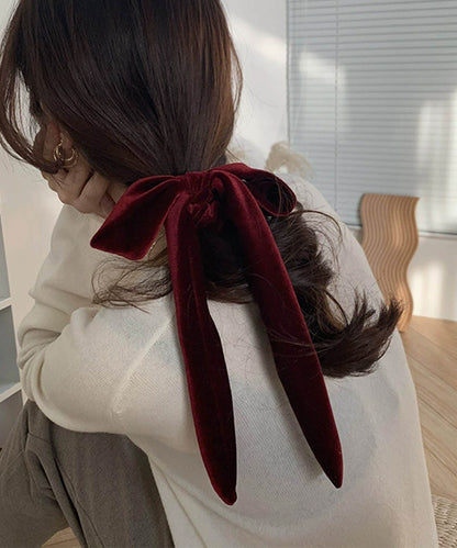 ベロア調 ロング リボン シュシュ ヘアゴム