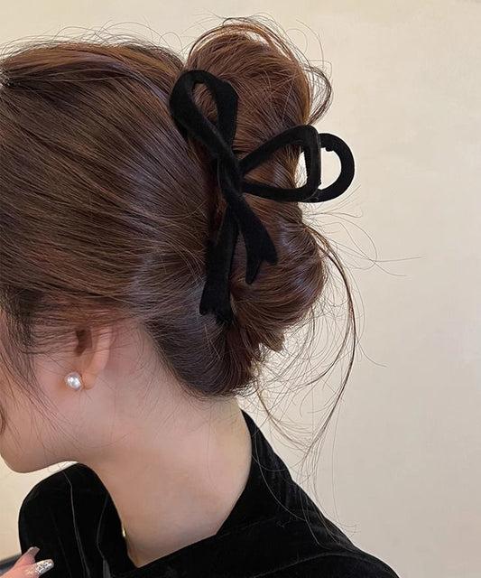 ベロア調 ツイスト ニュアンス リボン バンスクリップ