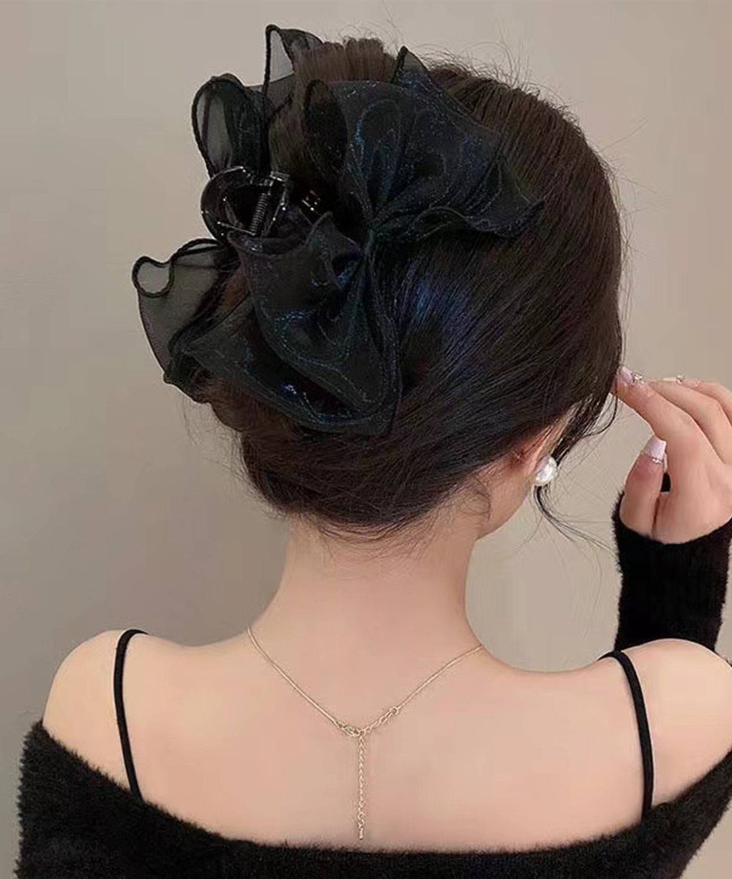 シフォン レイヤード リボン ヘア バンスクリップ