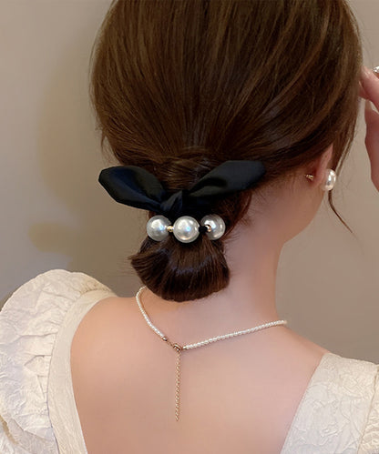 3連 パール ライン リボン ヘアゴム