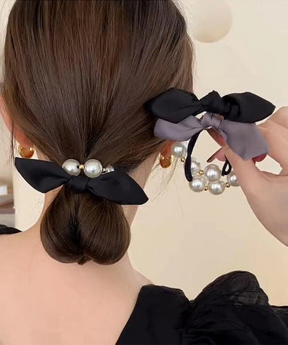 3連 パール ライン リボン ヘアゴム
