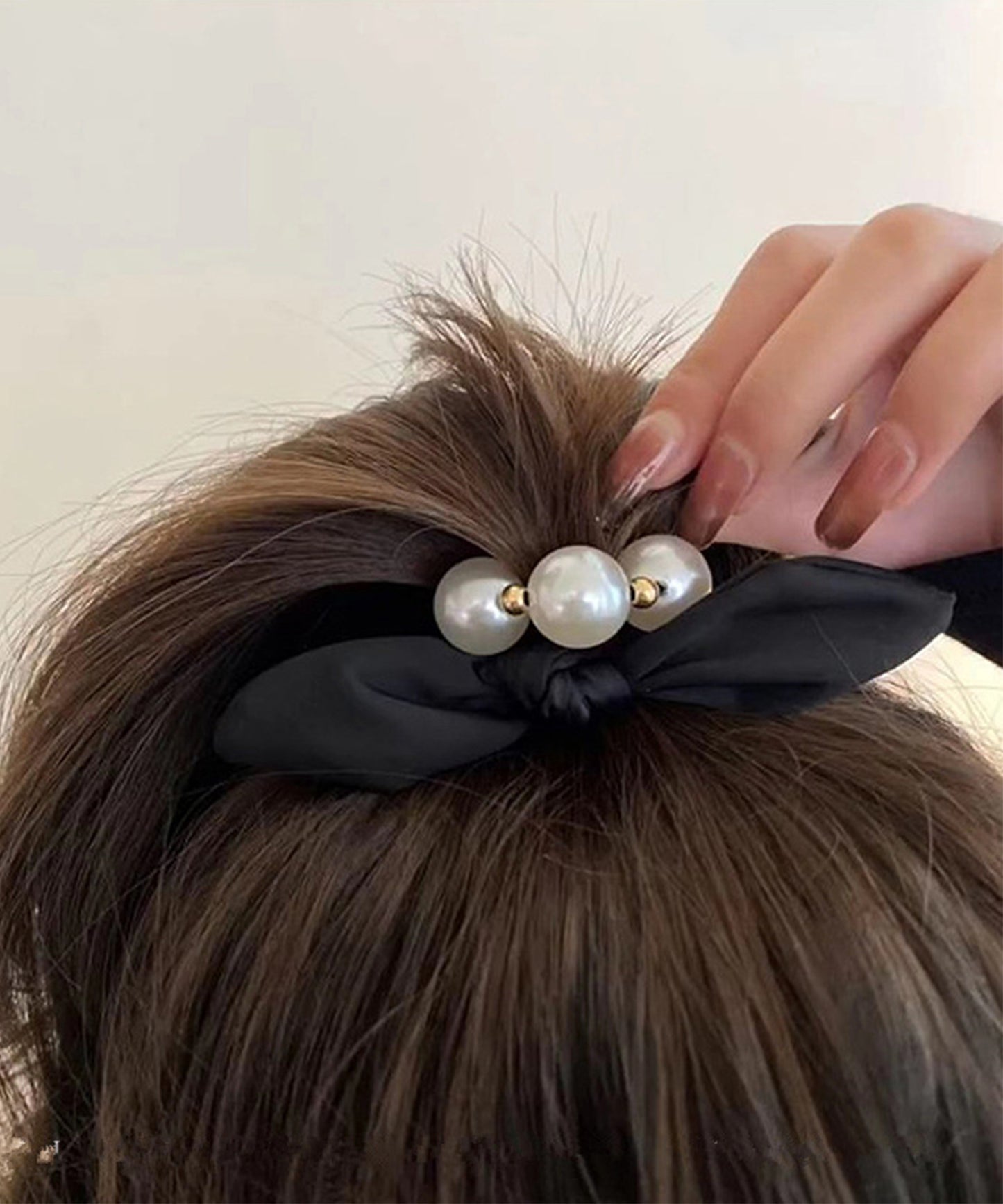 3連 パール ライン リボン ヘアゴム