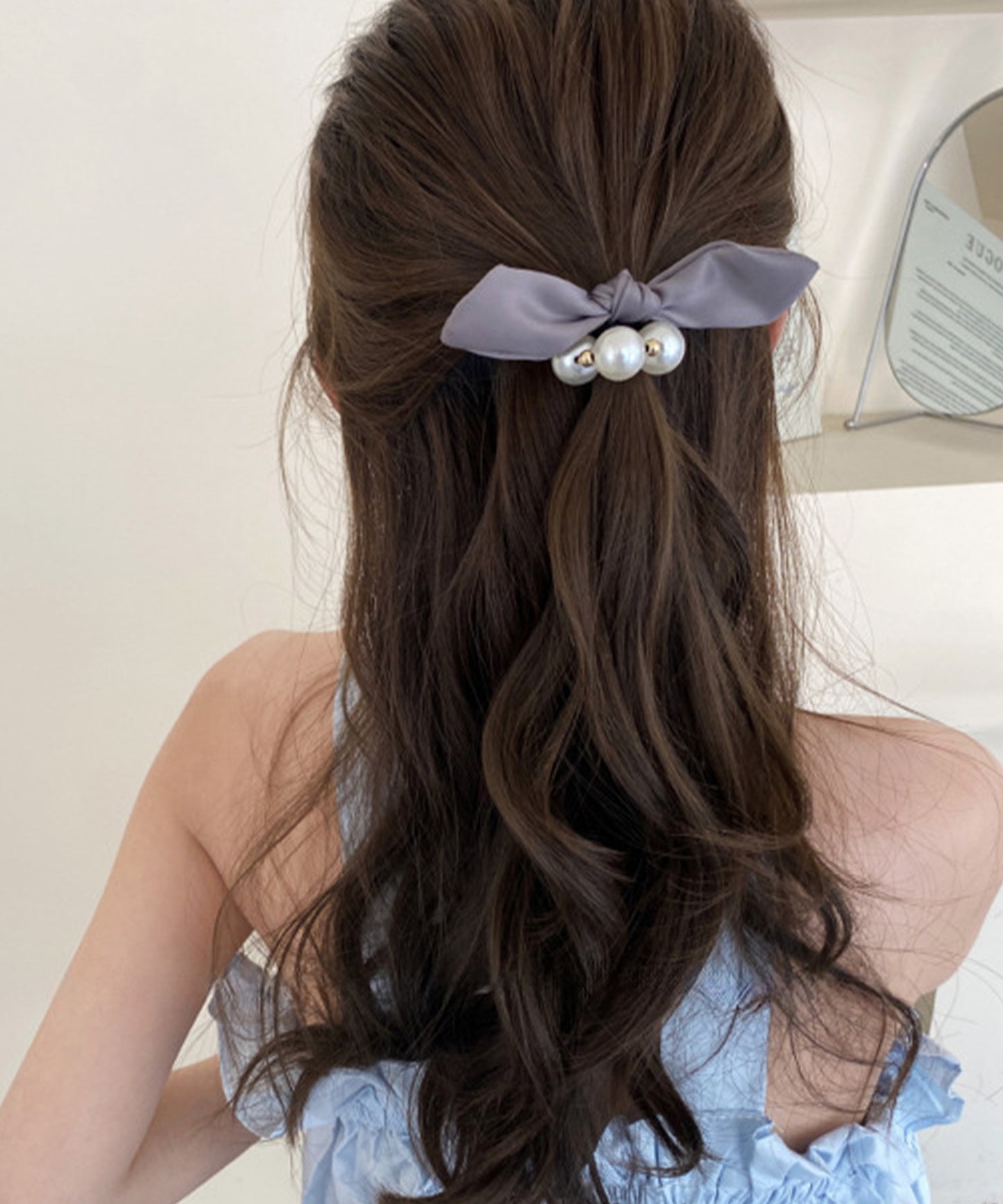 3連 パール ライン リボン ヘアゴム