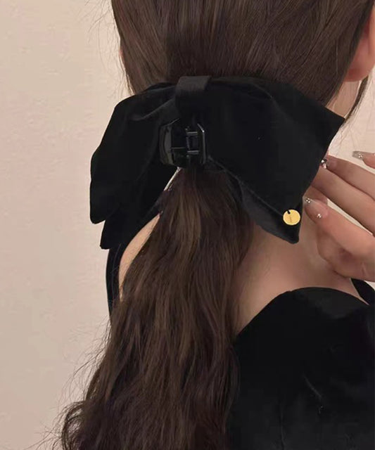 ベロア調 ビッグ リボン ヘア クリップ