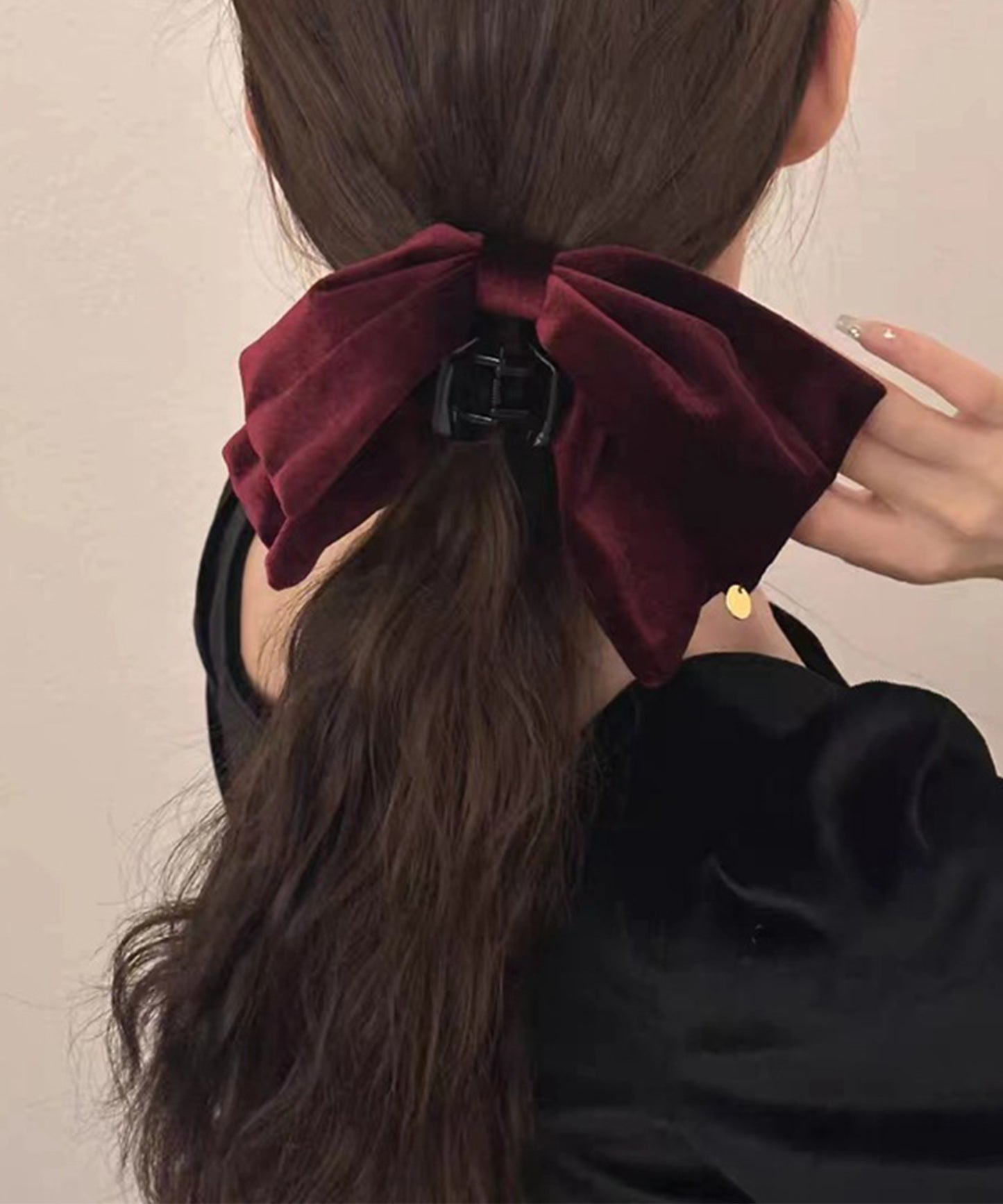 ベロア調 ビッグ リボン ヘア クリップ