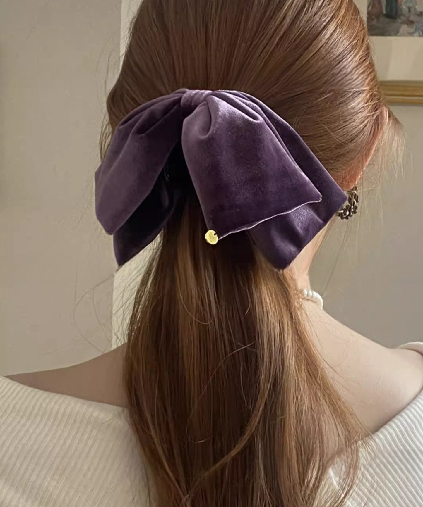 ベロア調 ビッグ リボン ヘア クリップ