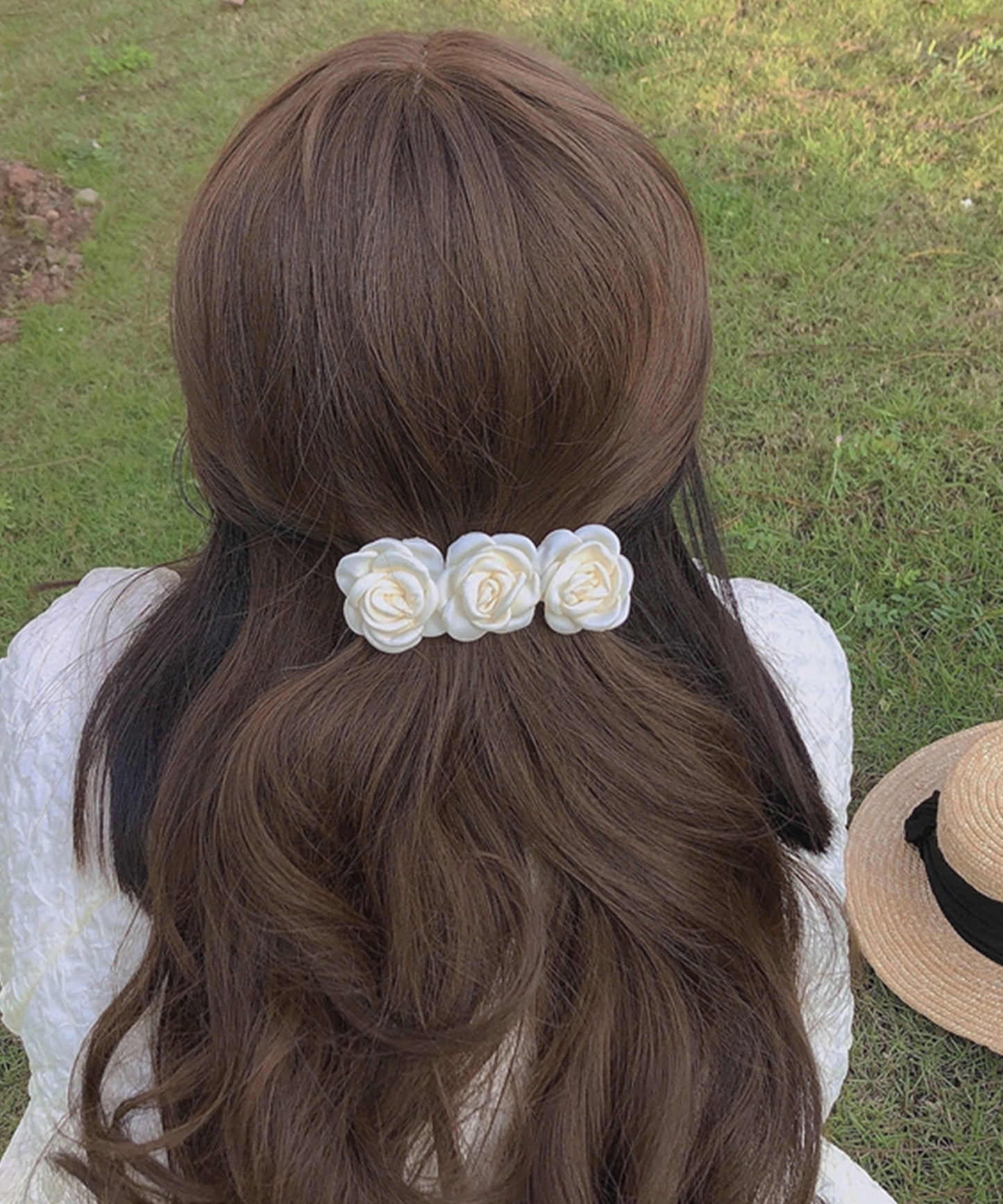 【2点セット】 3連 ローズ ヘア バレッタ