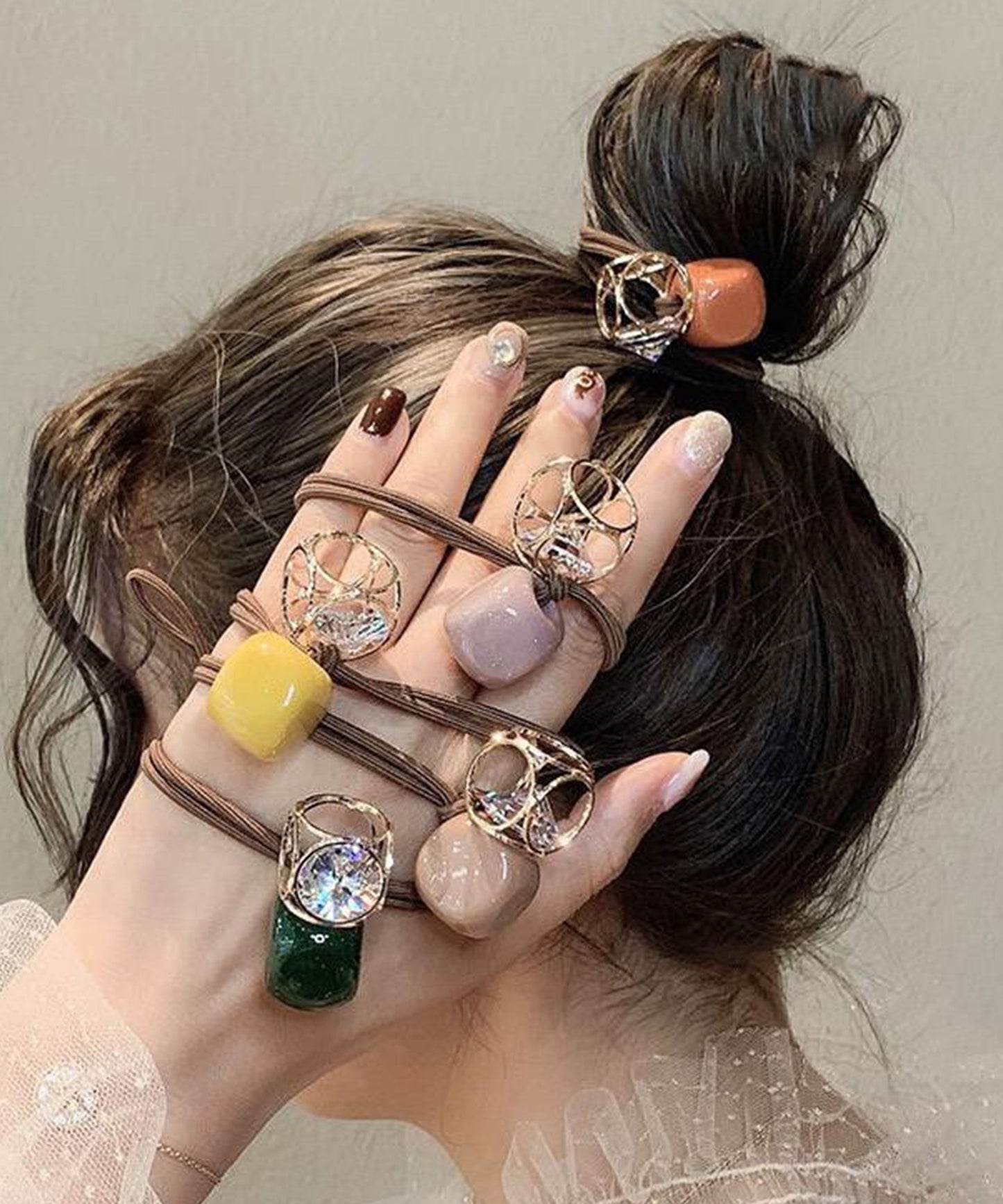 【5点セット】 カラフル キューブ モチーフ ヘアゴム