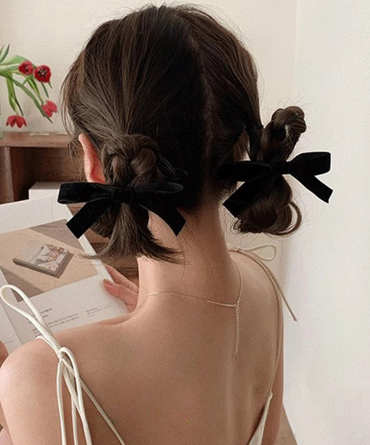 【2点セット】ベロア リボン ヘア クリップ