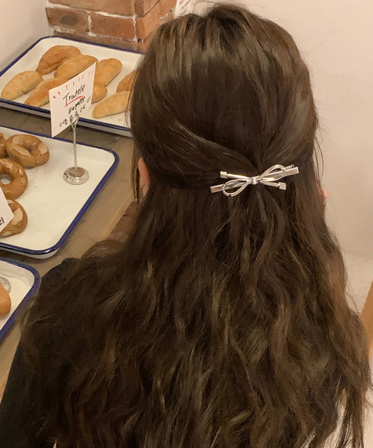 【4点セット】メタリックカラーリボン ヘア クリップ