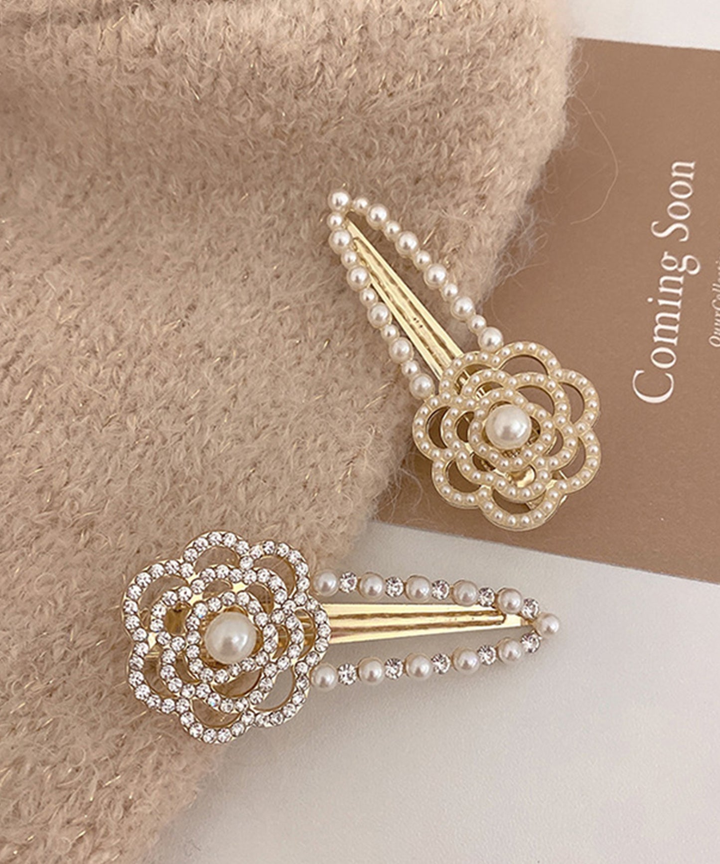 【2点セット】パール ×ビジュー フラワー ヘア クリップ