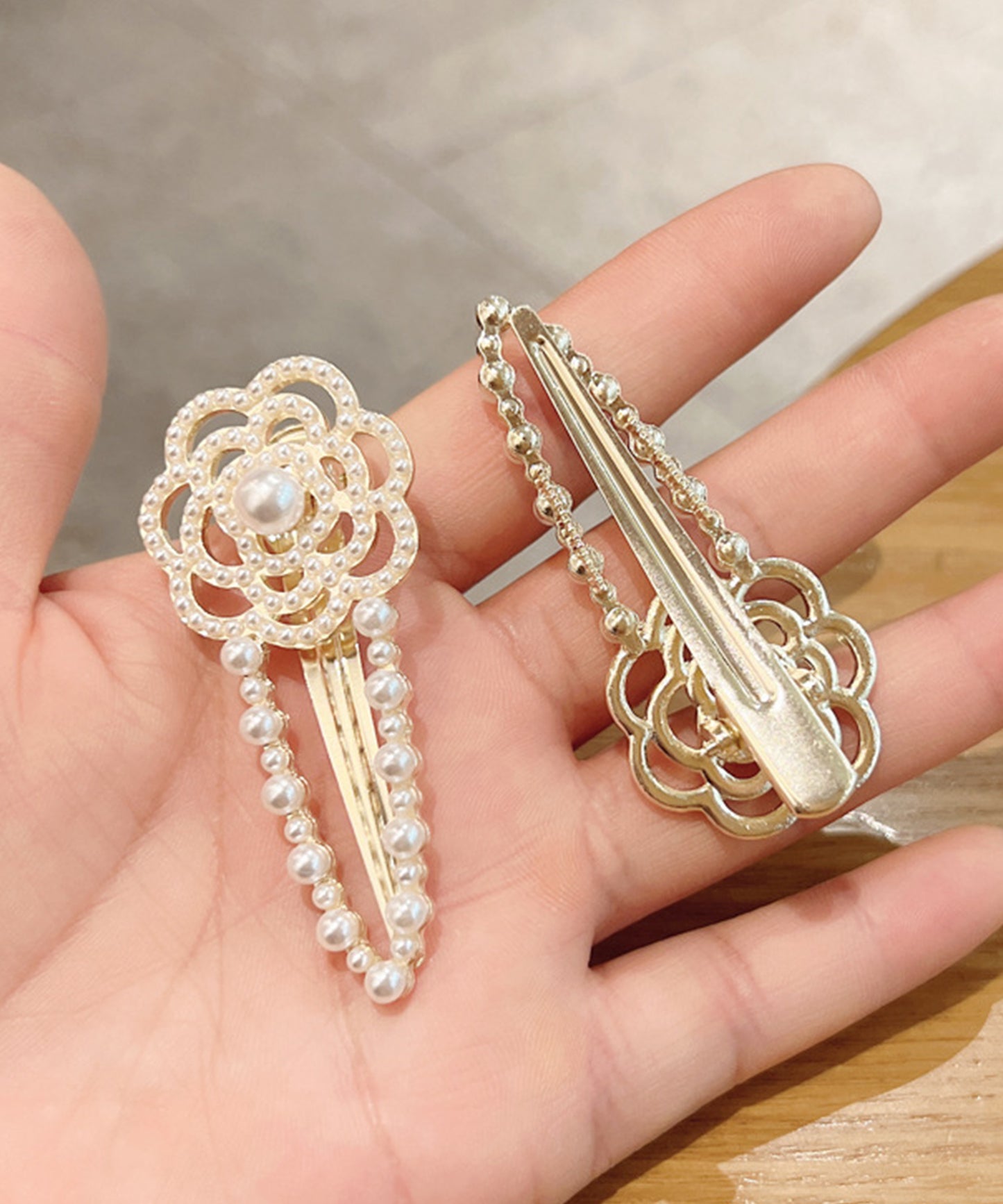 【2点セット】パール ×ビジュー フラワー ヘア クリップ