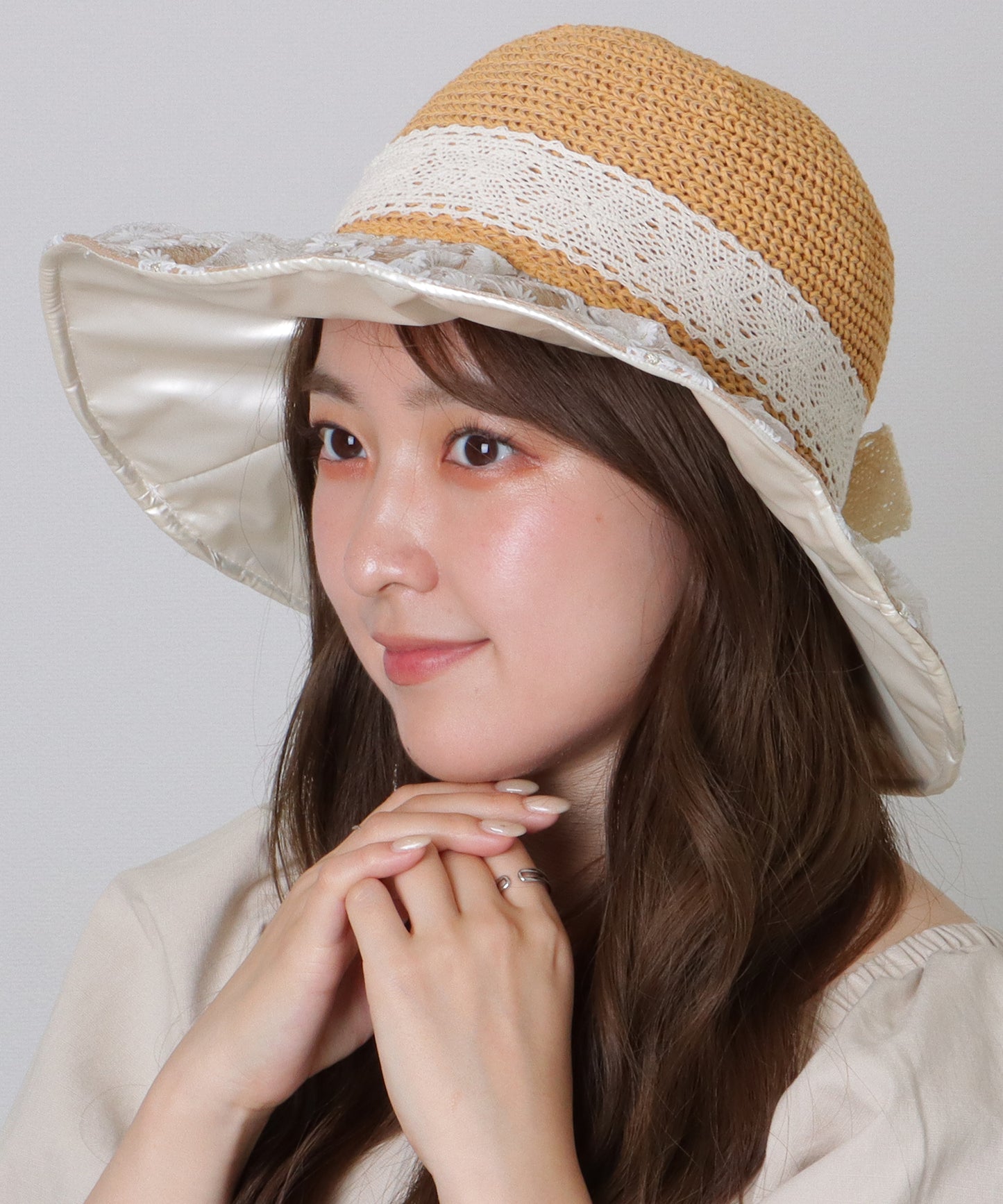 花柄 レース レイヤード リボン ハット
