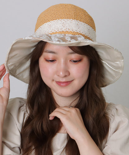 花柄 レース レイヤード リボン ハット