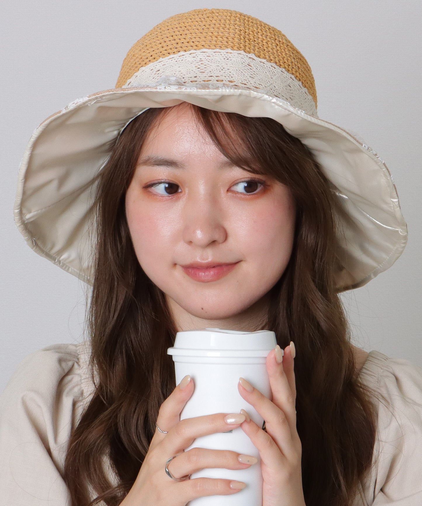 花柄 レース レイヤード リボン ハット