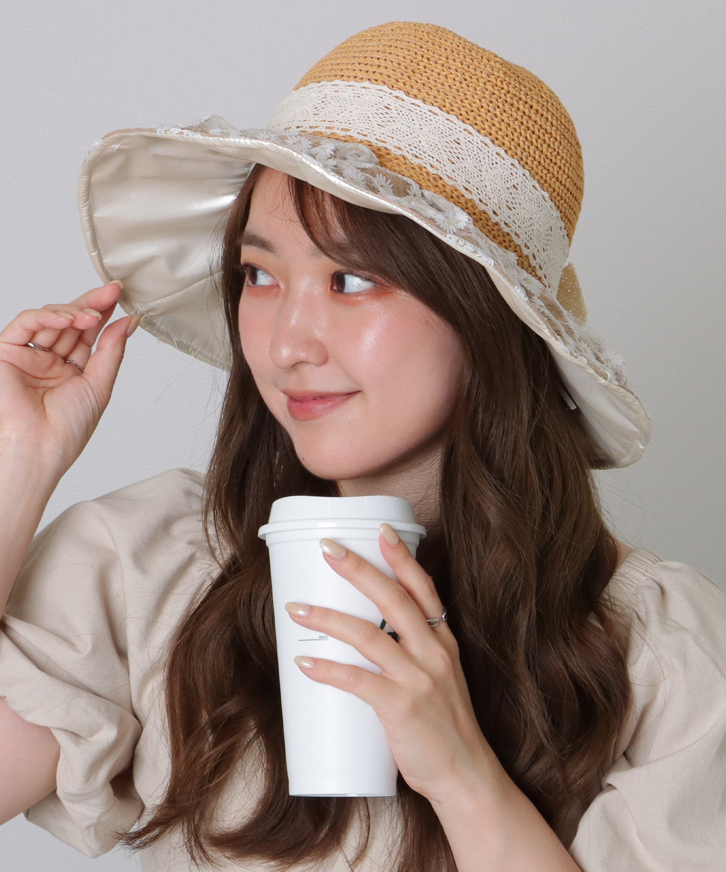 花柄 レース レイヤード リボン ハット