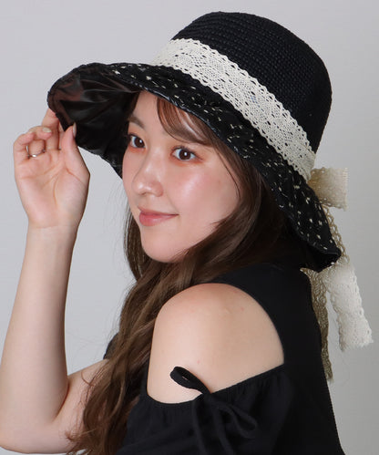 花柄 レース レイヤード リボン ハット