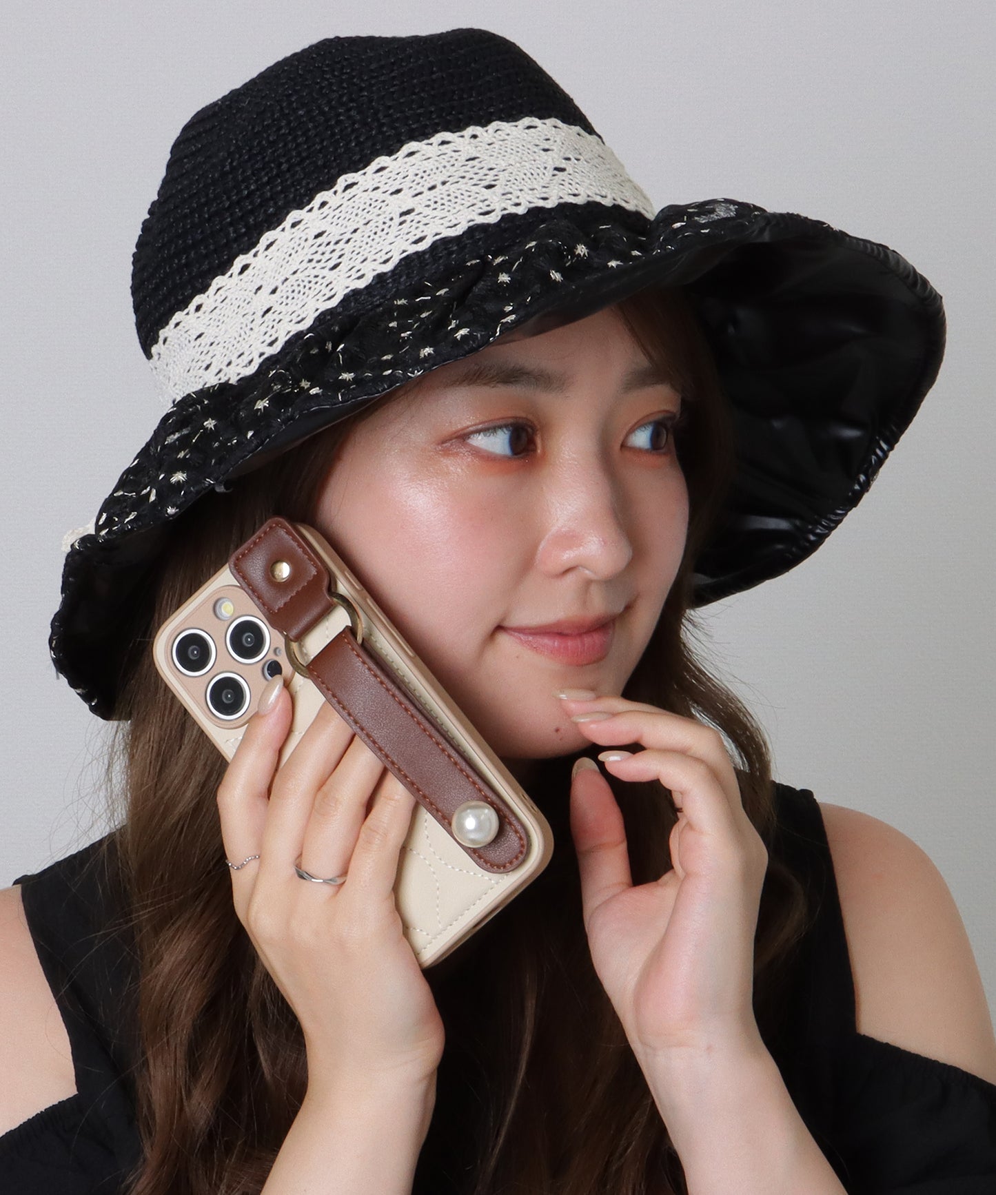 花柄 レース レイヤード リボン ハット