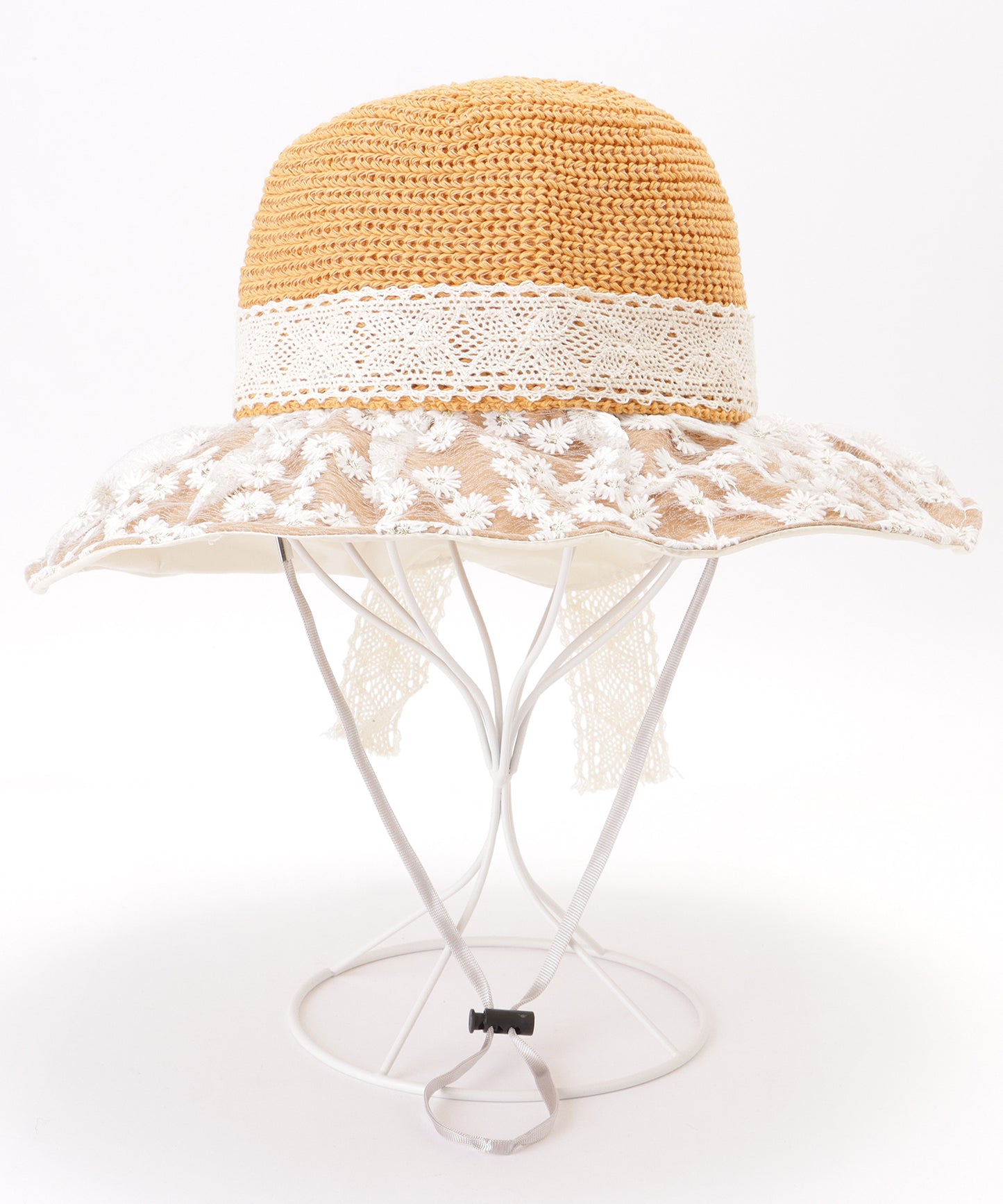花柄 レース レイヤード リボン ハット