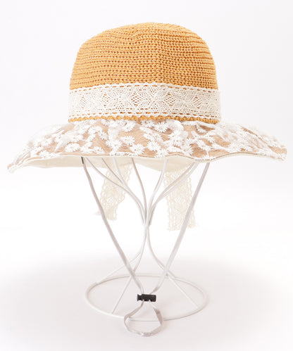 花柄 レース レイヤード リボン ハット