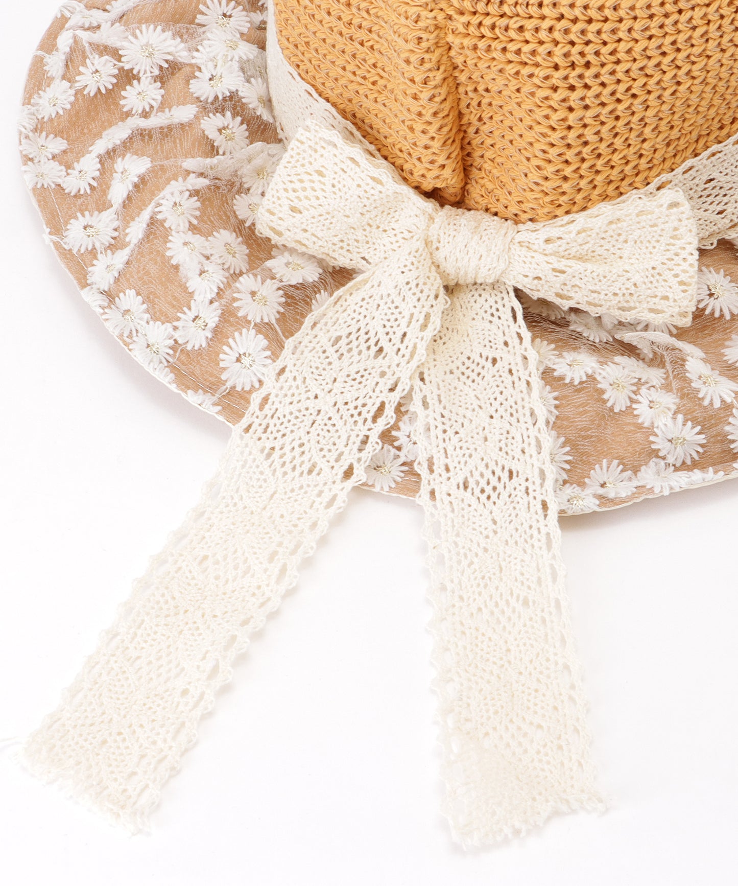 花柄 レース レイヤード リボン ハット