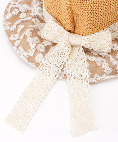 花柄 レース レイヤード リボン ハット