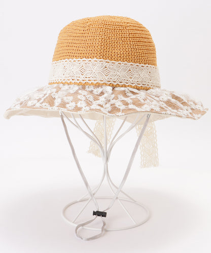 花柄 レース レイヤード リボン ハット