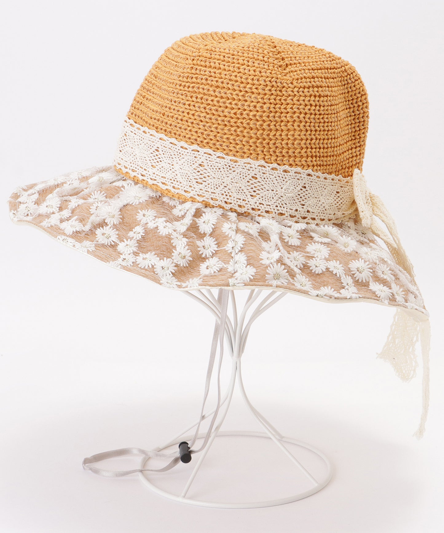 花柄 レース レイヤード リボン ハット