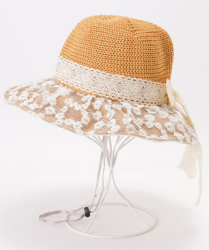 花柄 レース レイヤード リボン ハット