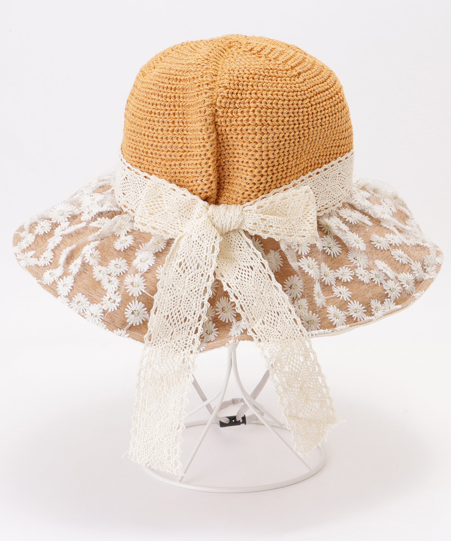花柄 レース レイヤード リボン ハット