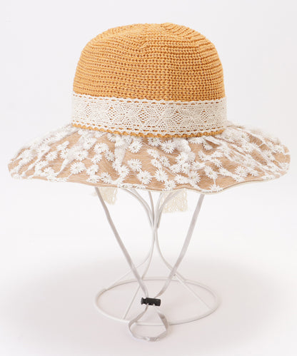 花柄 レース レイヤード リボン ハット