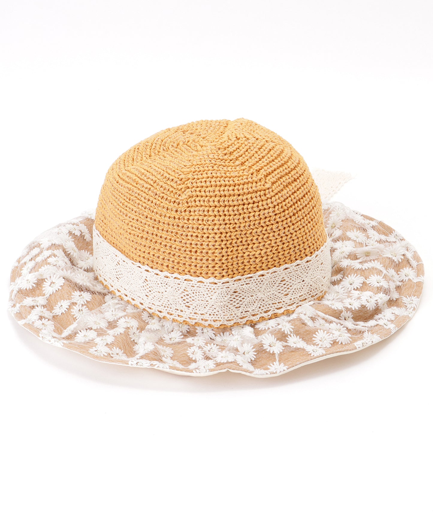 花柄 レース レイヤード リボン ハット