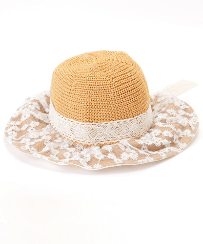 花柄 レース レイヤード リボン ハット