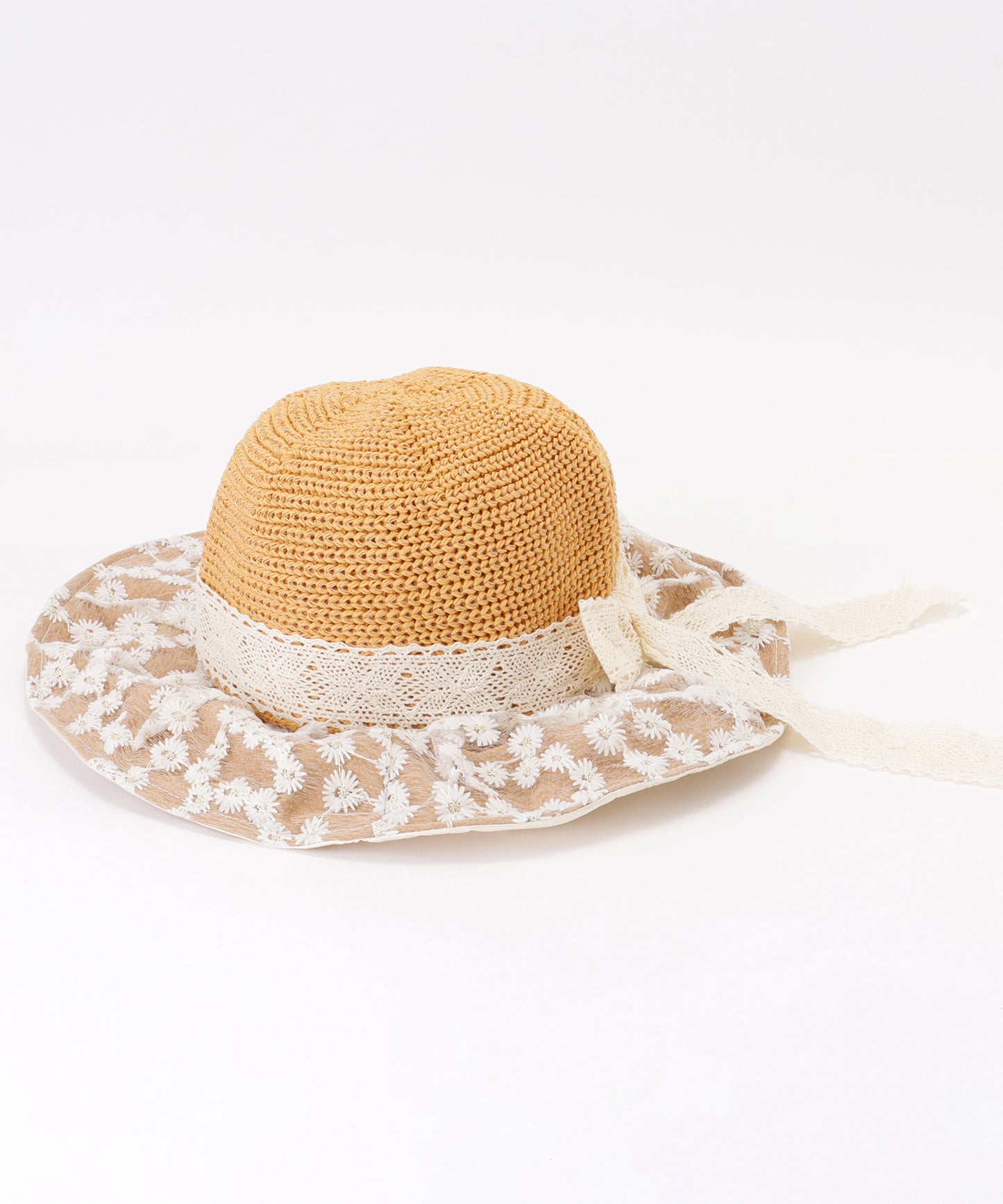花柄 レース レイヤード リボン ハット