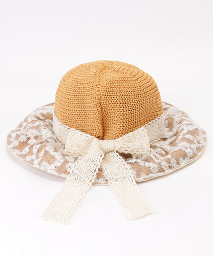 花柄 レース レイヤード リボン ハット