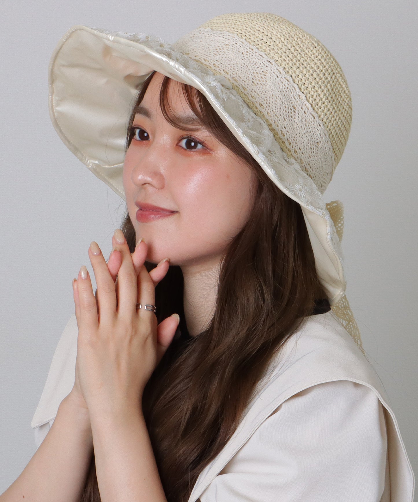 花柄 レース レイヤード リボン ハット