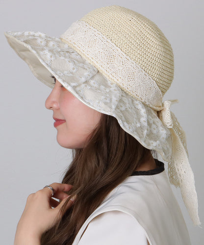 花柄 レース レイヤード リボン ハット