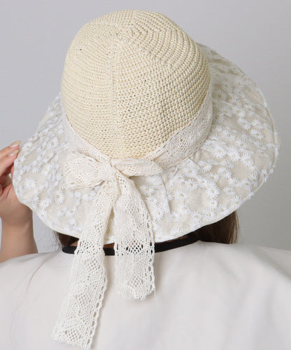 花柄 レース レイヤード リボン ハット