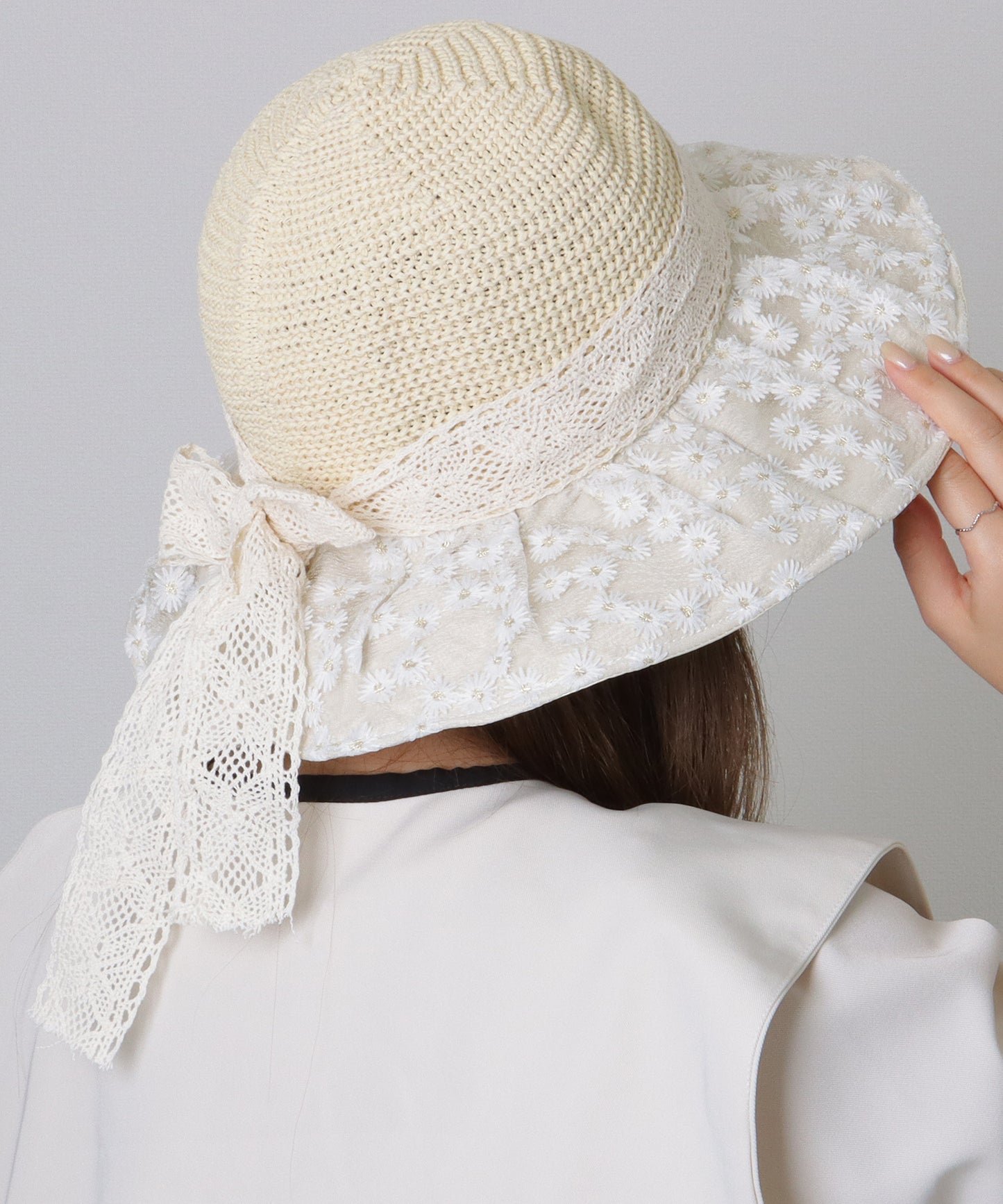 花柄 レース レイヤード リボン ハット