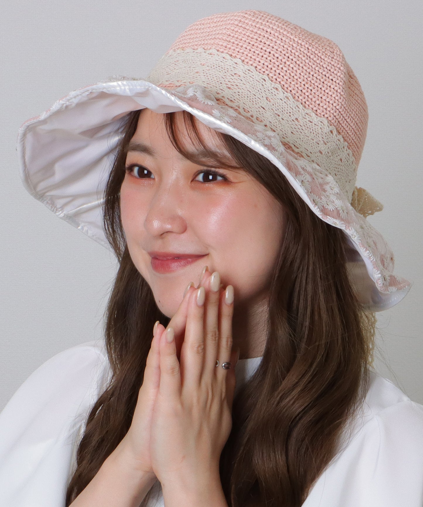 花柄 レース レイヤード リボン ハット