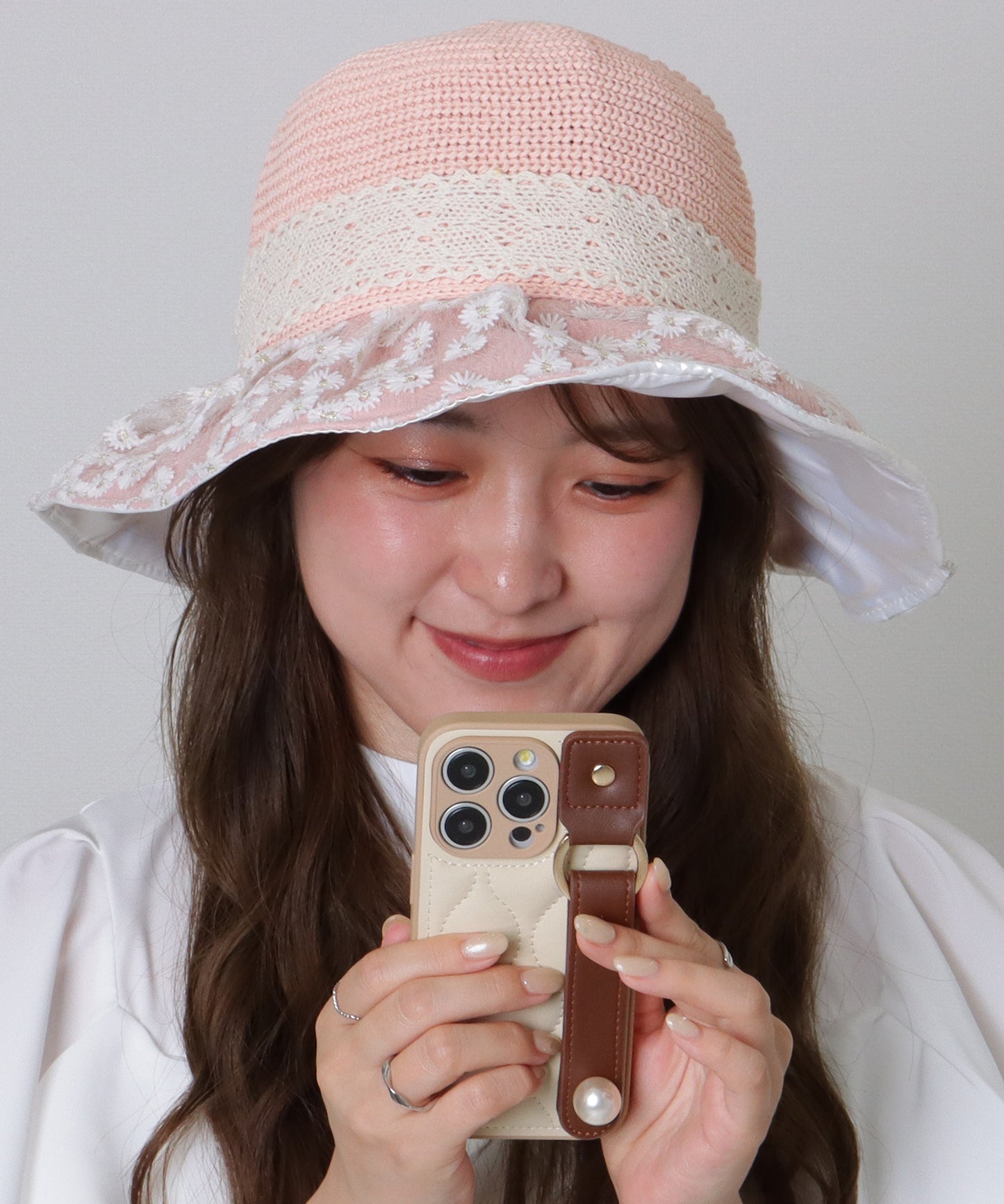 花柄 レース レイヤード リボン ハット