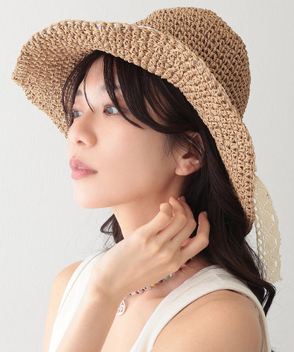 レース リボン付き 麦わら ストロー ハット