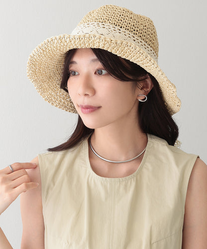 レース リボン付き 麦わら ストロー ハット