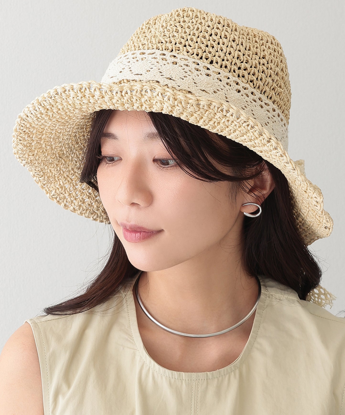 レース リボン付き 麦わら ストロー ハット