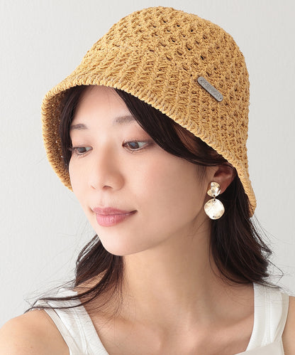 プレート付き ソリッドカラー ニット メッシュ バケットハット