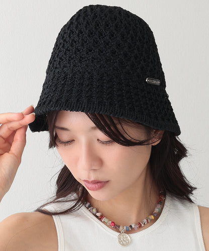 プレート付き ソリッドカラー ニット メッシュ バケットハット