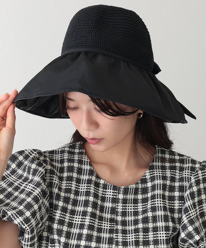 ストラップ付き バック リボン ギャザー ビッグ ハット